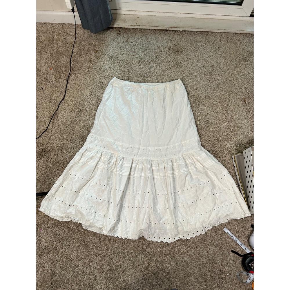 Anthropologie White Tiered Midi Skirt Cotton Boho Festival Cottagecore Prairie S - Picture 3 of 8